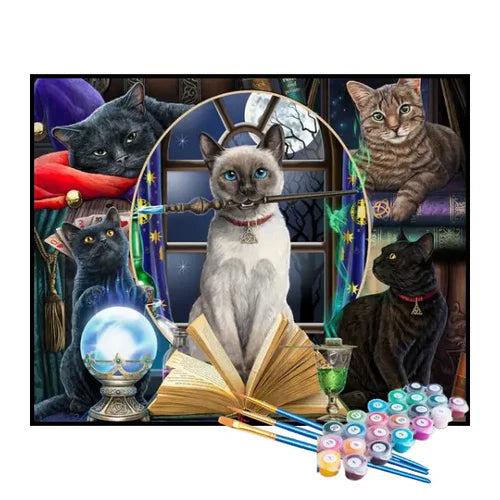 Kit de Pintura Numerada - Gato Místico Escritor