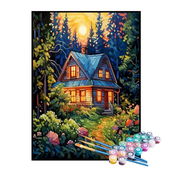 Kit de Pintura Numerada - Cabana no Coração da Floresta