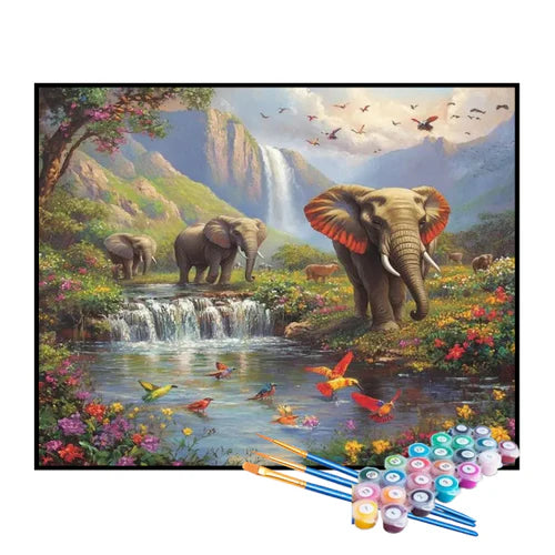 Kit de Pintura Numerada - Festa dos Elefantes na Selva