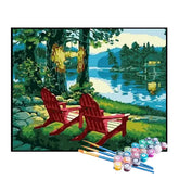 Kit de Pintura Numerada - Espreguiçadeiras à Beira do Lago