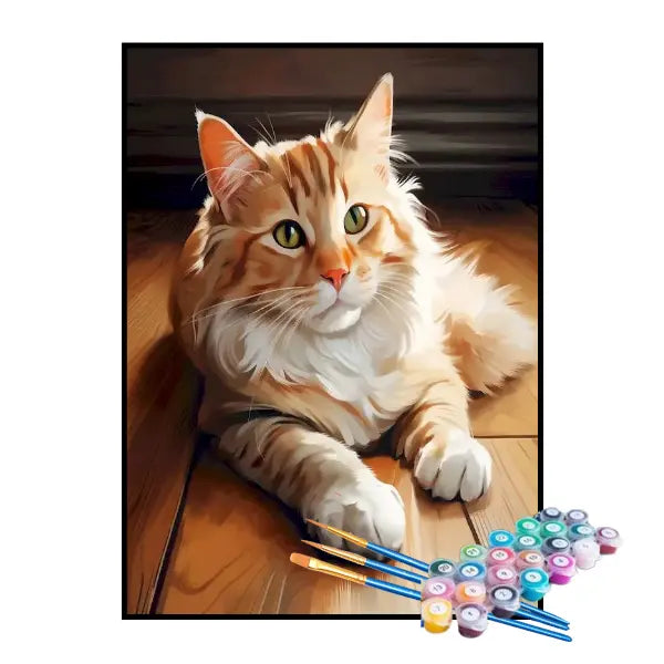 Kit de Pintura Numerada - Pequeno Gato Amarelo Deitado