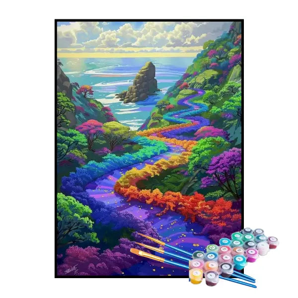 Kit de Pintura Numerada - Caminho Encantado à Beira-Mar