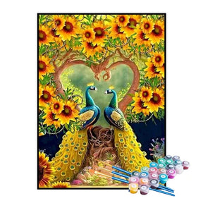 Kit de Pintura Numerada - Amor de Pavões e Girassóis