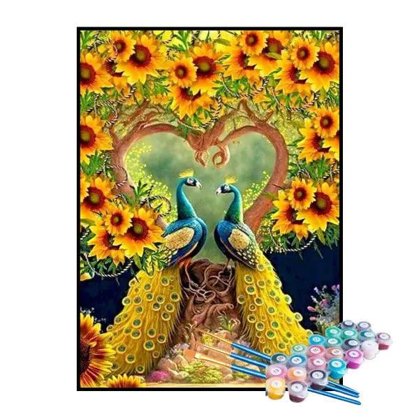 Kit de Pintura Numerada - Amor de Pavões e Girassóis