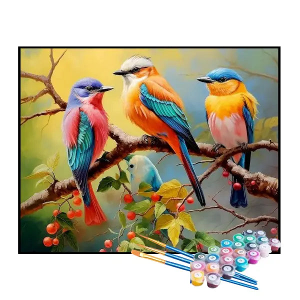 Kit de Pintura Numerada - Família de Pássaros