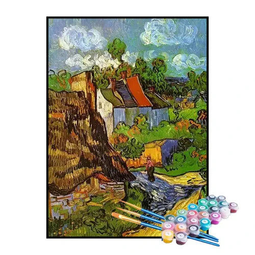 Kit de Pintura Numerada - Casas em Auvers de Van Gogh