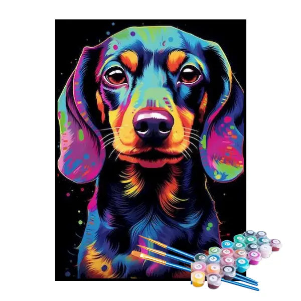 Kit de Pintura Numerada - Pequeno Cachorro Salsicha Preto