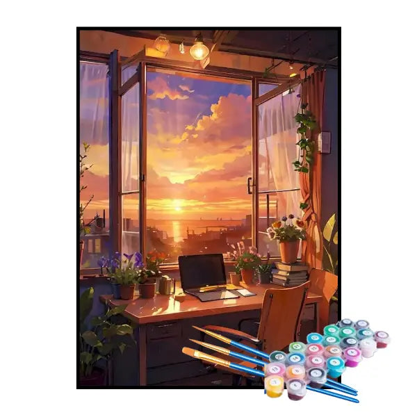 Kit de Pintura Numerada - Escritório ao Crepúsculo