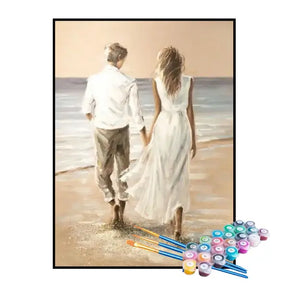 Kit de Pintura Numerada - Casal Caminhando na Areia