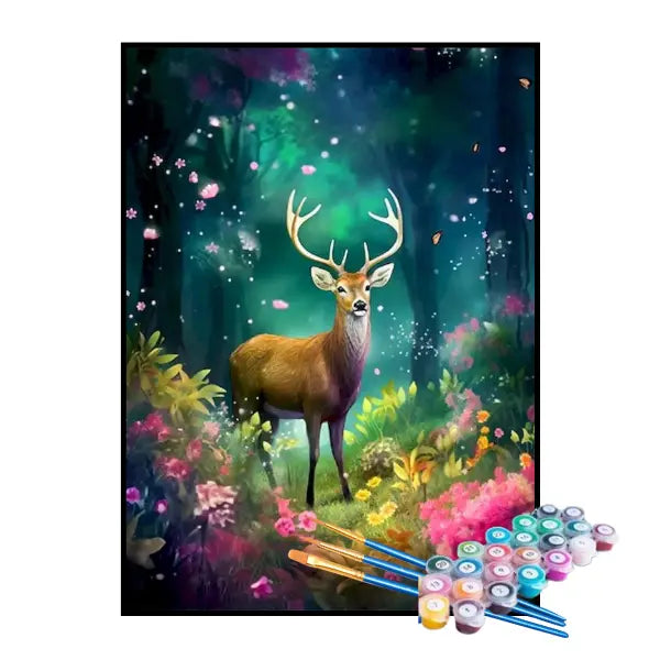 Kit de Pintura Numerada - Cervo na Floresta Encantada