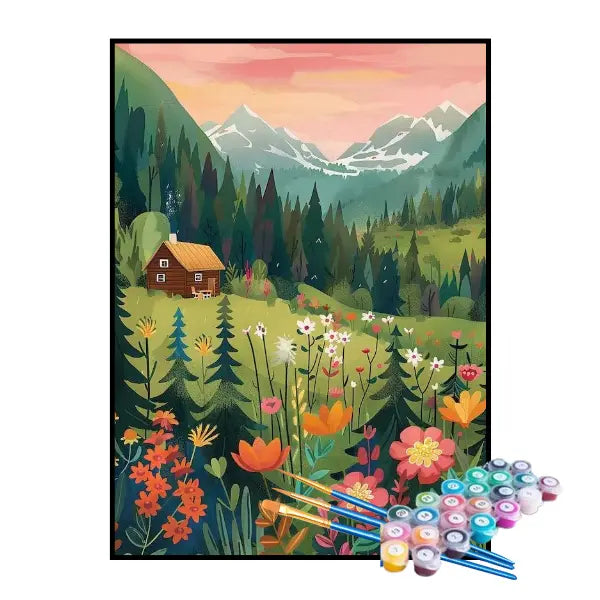 Kit de Pintura Numerada - Chalé no Topo da Montanha