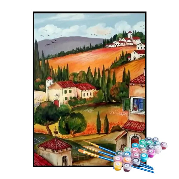 Kit de Pintura Numerada - Vila nas Montanhas