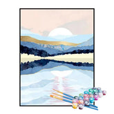 Kit de Pintura Numerada - Montanhas Sob um Céu Rosa Claro