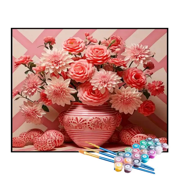 Kit de Pintura Numerada - Flores em uma Paleta Rosa