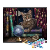 Kit de Pintura Numerada - Gato Místico com Bola de Cristal