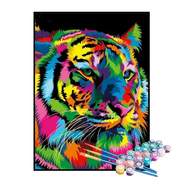 Kit de Pintura Numerada - Tigre com Cores Abstratas
