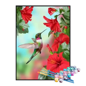 Kit de Pintura Numerada - Beija-flor na Flor Vermelha