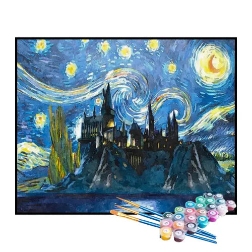 Kit de Pintura Numerada - Castelo de Hogwarts sob Céu Estrelado
