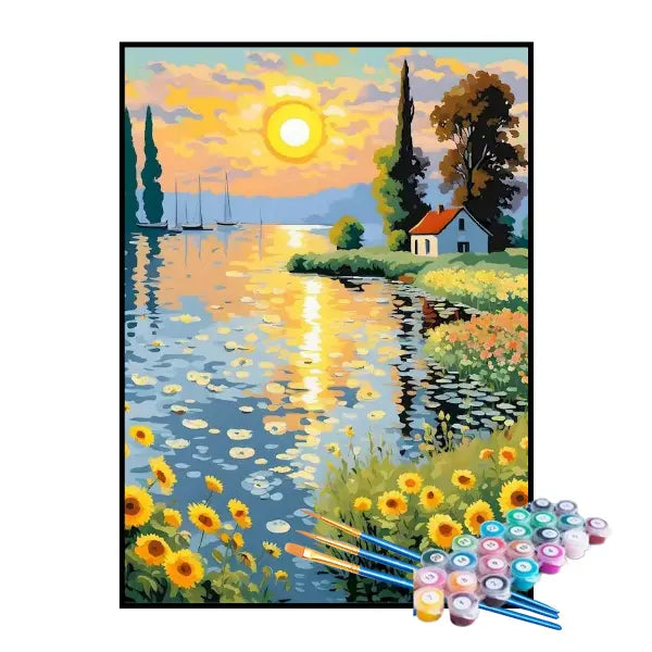 Kit de Pintura Numerada - Girassóis à Beira do Rio