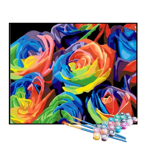 Kit de Pintura Numerada - Flores em Cores Néon