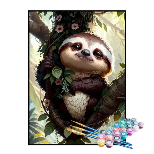 Kit de Pintura Numerada - Bicho-preguiça na Árvore