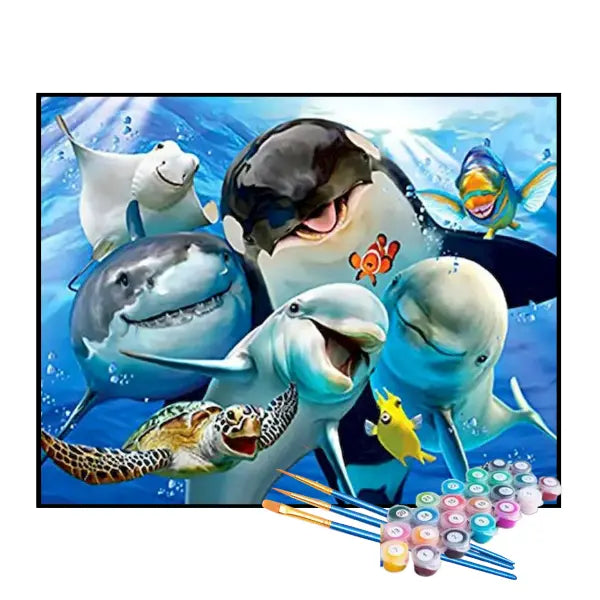 Kit de Pintura Numerada - Amigos Marinhos