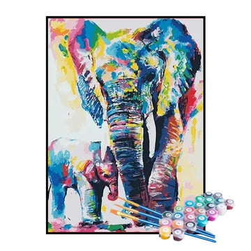 Kit de Pintura Numerada - Mãe e Filhote de Elefante