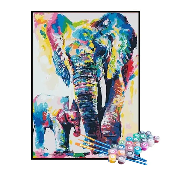  Kit de Pintura Numerada - Mãe e Filhote de Elefante 1