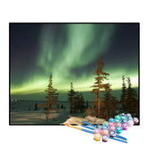 Kit de Pintura Numerada - Aurora Boreal em Tons Esverdeados