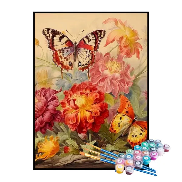 Kit de Pintura Numerada - Borboleta e Flores Coloridas