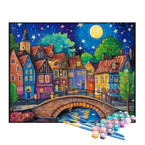 Kit de Pintura Numerada - Cidade Alegre na Ponte da Lua