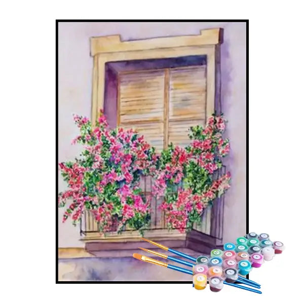 Kit de Pintura Numerada - Flores na Sacada