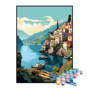 Kit de Pintura Numerada - Vila Litorânea Tranquila