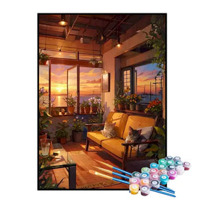 Kit de Pintura Numerada - Sala de Estar na Casa de Praia