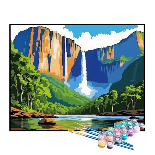 Kit de Pintura Numerada - Cachoeiras Desaguando no Lago
