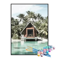 Kit de Pintura Numerada - Cabana Rústica na Praia Paradisíaca
