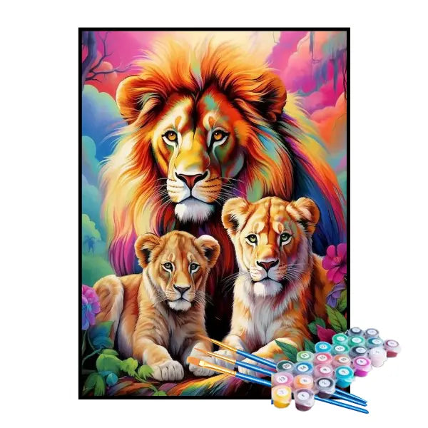 Kit de Pintura Numerada - Família de Leões