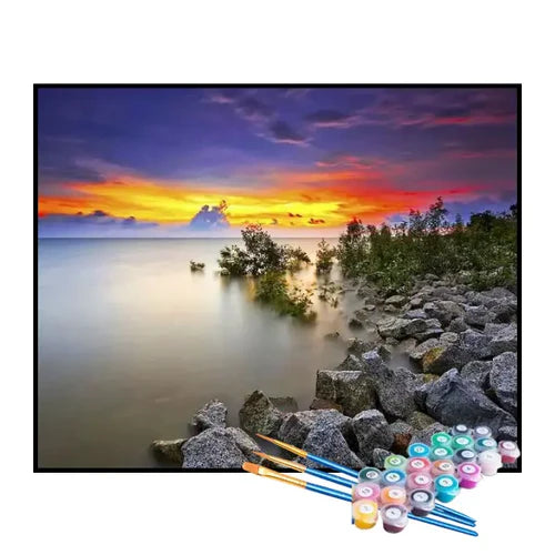 Kit de Pintura Numerada - Mar ao Entardecer