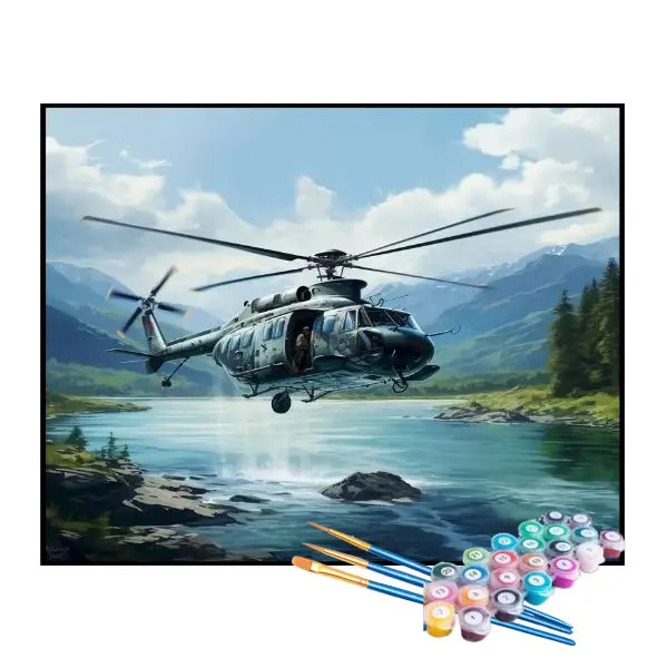 Kit de Pintura Numerada - Helicóptero Sobre o Lago