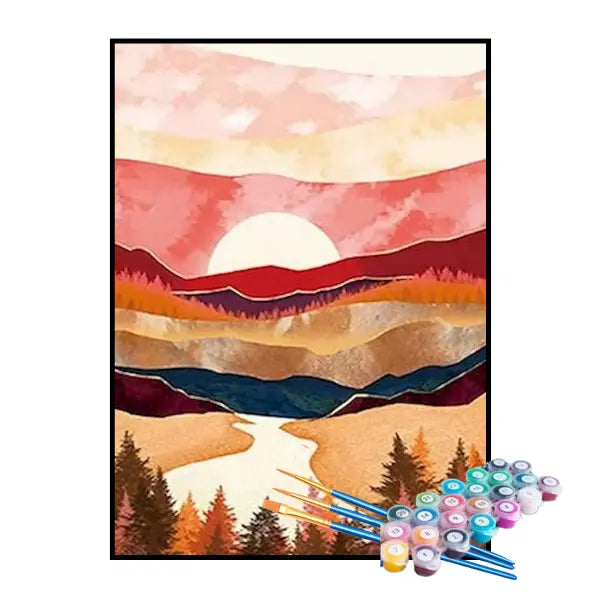 Kit de Pintura Numerada - Pôr do Sol nas Montanhas