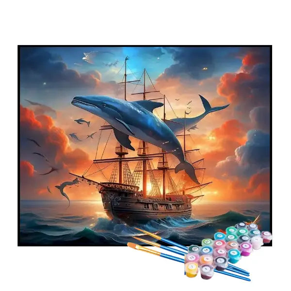 Kit de Pintura Numerada - Tubarões e Navio Pirata