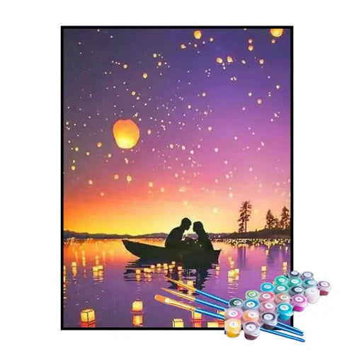 Kit de Pintura Numerada - Casal no Barco ao Entardecer