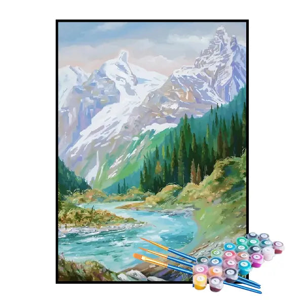 Kit de Pintura Numerada - Paisagem do Lago e Montanhas