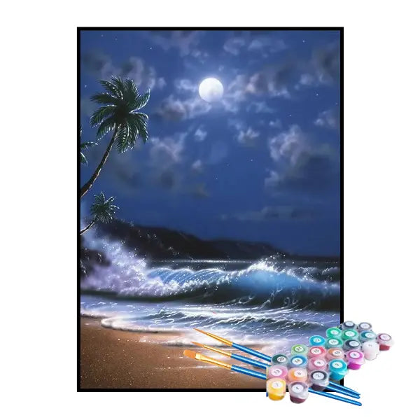 Kit de Pintura Numerada - Lua Iluminando a Ilha Paradisíaca
