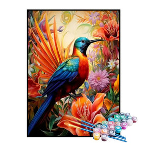 Kit de Pintura Numerada - Pássaro no Jardim de Flores