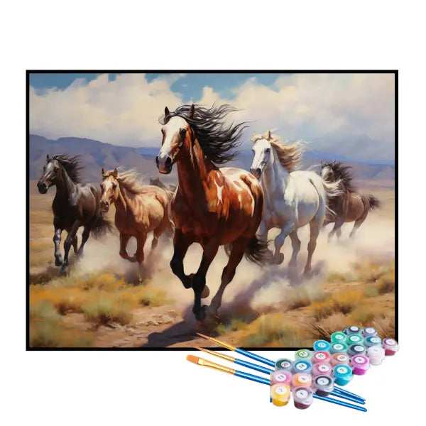 Kit de Pintura Numerada - Corrida de Cavalos no Campo