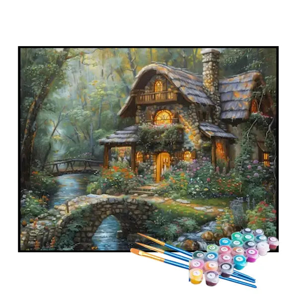 Kit de Pintura Numerada - Casa de Pedra na Floresta