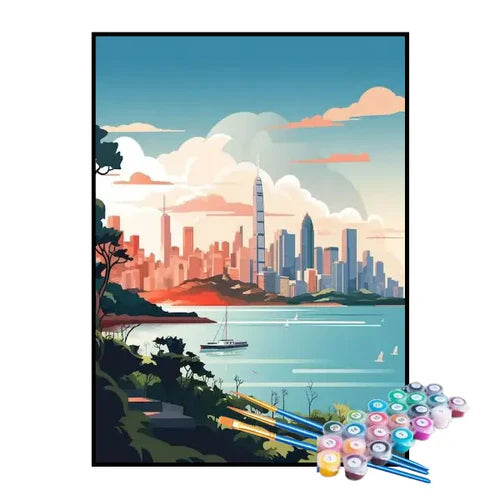 Kit de Pintura Numerada - Grande Cidade na Ilha