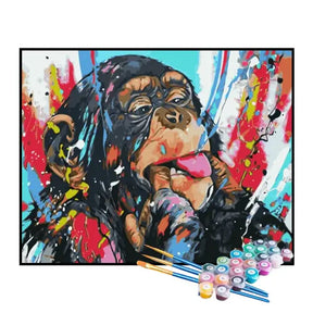 Kit de Pintura Numerada - Macaco com Tinta Colorida