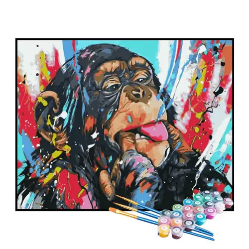 Kit de Pintura Numerada - Macaco com Tinta Colorida